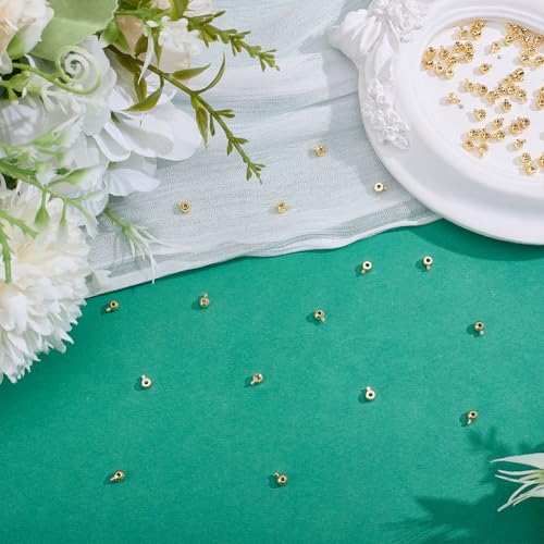 80Pcs 2 Styles Brass Crimp Beads Golden Stopper Beads Column Round Positioning Spacer Bead Positioning Stopper Crimp Charms Ends Accessories for Necklace Bracelet Jewelry Making