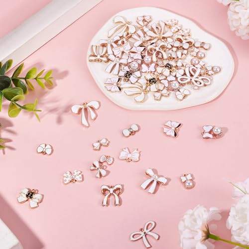 Craftdady Enamel Dangle Charms Pendant Food Animal Flower Cute Charms Colorful Metal Fruit Pendants Hang Ornament for Craft Bracelet Necklace Earring Key Chains Jewelry Making - color: White Bowknot
