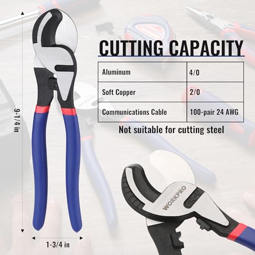 WORKPRO 9-1/4 inch High Leverage Cable Cutter, Heavy Duty Wire Cutter for Aluminum, Copper, Wire, and Communications Cable