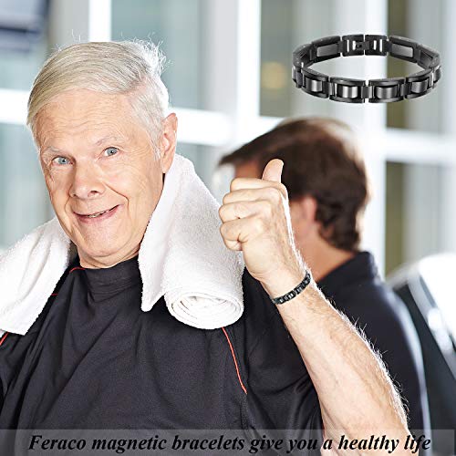 Feraco Mens Magnetic Bracelets, Classic Balck Titanium Stainless Steel Bracelets with Natural Hematite Magnet Stones,Men's Jewelry Gifts,8.66 inch - color: Black