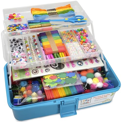 Olly Kids Craft Kits Library in a Plastic Craft Box Organizer- Craft and Art Supplies for Kids Ages 4 5 6 7 8 9 10 11 &12 Year Old Boys & Girls - color: Blue