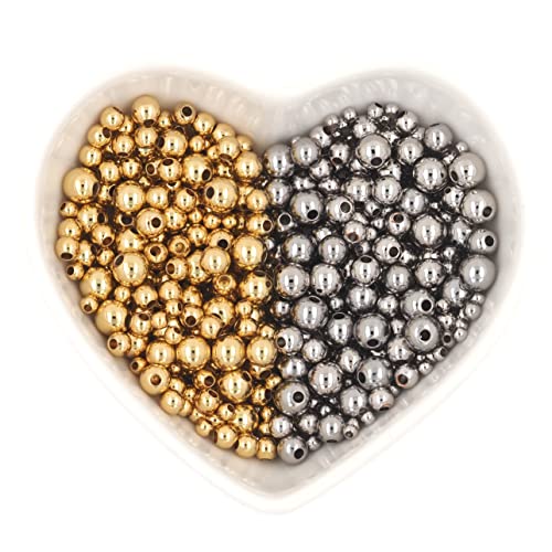 200pcs 18K Gold Filled Spacer Beads that Do Not Fade Easily Smooth Round Beads Seamless Ball Beads Brass Loose Beads Metal Beads for DIY Necklace Bracelet Jewelry Making (Gold-3mm) - size: Gold-3mm