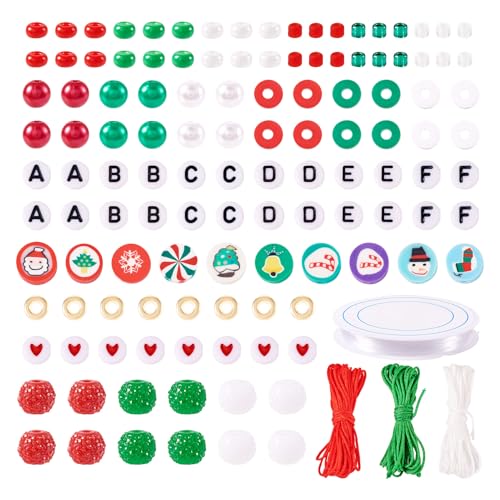 Spritewelry Christmas Polymer Clay Beads Red Green White Christmas Beads Assorted Crystal Bead Round Letter Spacer Heishi Clay Bead for Friendship Bracelet Earrings Jewelry Making Supplies Kit - color: Christmas Theme