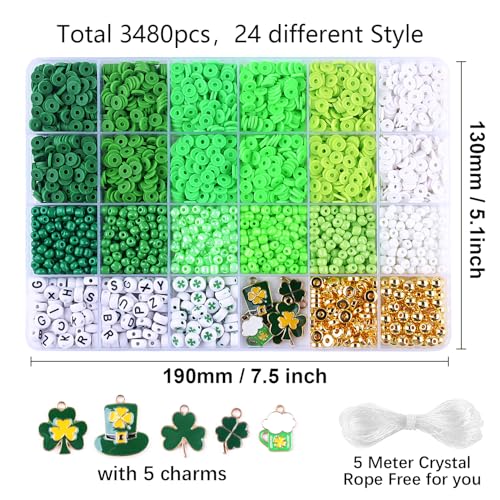 St.Patrick's Day Polymer Clay Beads Bracelet Making kit, 3480pcs 24 Style Cute Fun Beads Charms for Jewelry Necklace Earring Making DIY Accessories for Women Girls - color: C7#St.Patrick's Day