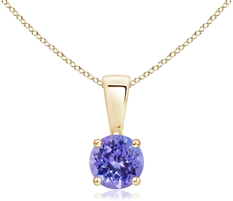 Angara Natural Tanzanite Solitaire Pendant for Women | Round Tanzanite Solitaire Pendant Necklace in 14K Solid Gold/Silver/Platinum With 18" Chain | December Birthday, Gemstone Jewelry Gift