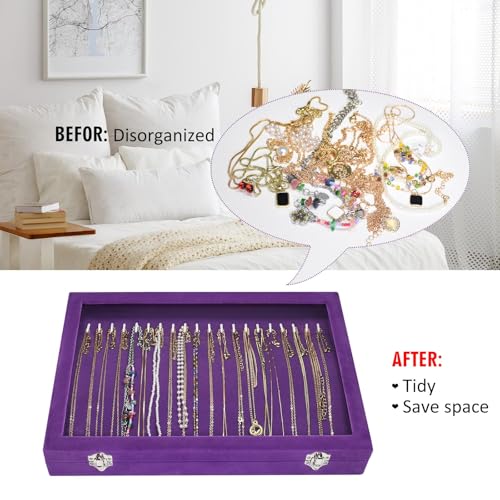 Vicoter Velvet Necklace Display Jewelry Tray 20 Hook Necklace Tray Necklace Pendant Jewelry Tray for Women and Girls - color: Purple, size: 20 Hook