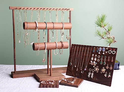 jewellery organizer for women, walnut bracelet holder stand 2 tiers shelf for selling, wooden necklace display stands Tabletop Home Decor【Bracelet organizer-2 tiers】