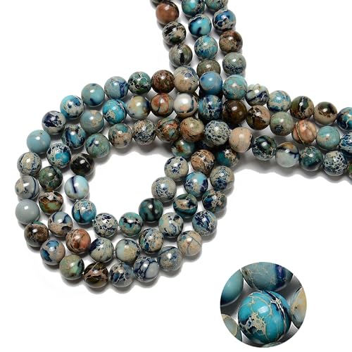124Pcs (2pcs/Set) 6mm Dark Sky Blue Sea Sediment Jasper Smooth Round Beads Natural Stone Beads AAA Grade Premium Round Gemstone Genuine Real Stone Loose for DIY Bracelet Jewelry String Making