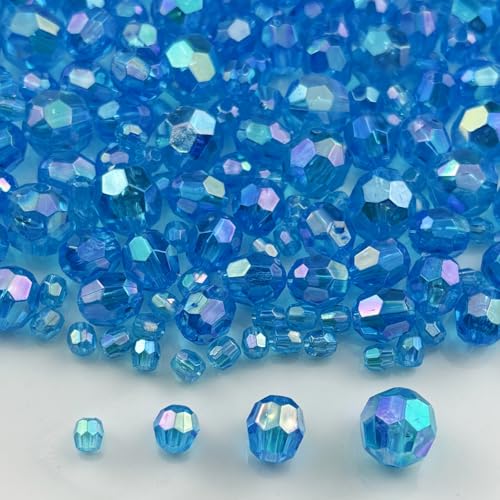 1800pcs Acrylic Faceted Round Beads 4mm 6mm 8mm 10mm AB Colors Glossy Acrylic Round Spacer Beads with Hole for DIY Bracelet Necklace Jewelry Making Supplies Handmade Craft(Lake Blue AB) - color: Lake Blue AB