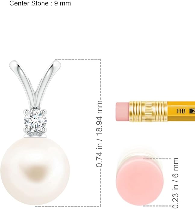 Angara Freshwater Pearl Pendant for Women | Freshwater Pearl V-Bale Pendant in 14K Solid Gold/Platinum With 18" Chain | June Birthday, Anniversary, Gemstone Jewelry Gift