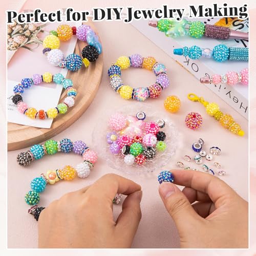 202 PCS HUISUYTON Rhinestone Beads for Jewelry Making, Included 70 Pcs Rhinestone Bead and 132 Pcs Spacer Bead, Sparkly Crystal Clay Beads for Bracelet Baseball Necklace Earring Crafting - color: 202 PCS Rhinestone Beads Mixed Set