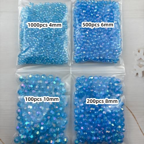 1800pcs Acrylic Faceted Round Beads 4mm 6mm 8mm 10mm AB Colors Glossy Acrylic Round Spacer Beads with Hole for DIY Bracelet Necklace Jewelry Making Supplies Handmade Craft(Lake Blue AB) - color: Lake Blue AB