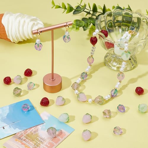 NBEADS 44 Pcs 6 Styles Strawberry Glass Beads, Handmade Lampwork Fruit Beads Crystal Mini Fruit Charms for DIY Jewelry Making