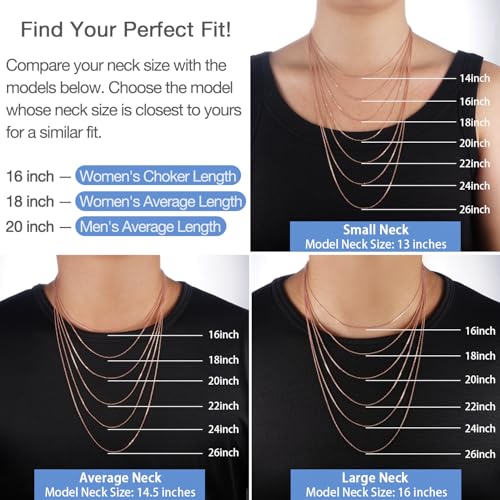 Jewlpire 18k Gold Plated 925 Sterling Silver Chain Necklace for Women, 1.1mm Cable Chains Necklace Thin & Dainty & Sturdy Women's Chain Necklaces, 14/16/17/18/20/22/24 Inches - color: 18K Rose Gold Plated, size: 20 Inch