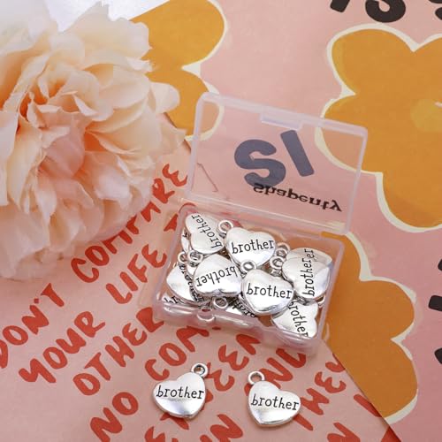 Shapenty Antique Silver Love Heart Shaped Family Members Pendant Charms for DIY Craft Keychains Bracelet Necklace Earrings Jewelry Making Findings and Memory Ornament - style: Brother