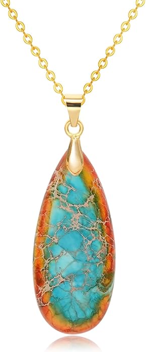 Stone Necklaces for Women Teardrop Gemstone Pendant Necklace Natural Stone Chain Necklaces