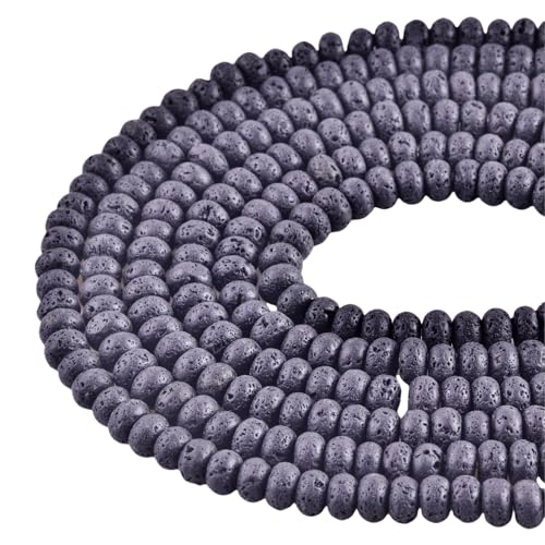 Rondelle Beads for Jewelry Making 5x8mm Natural Stone Beads 1 Strand 15.5inch Lentil Spacer Beads Rondelle Gemstone Bead Semi-Precious Stone Bead for Bracelet Necklace CraftsLava Stone - color: Lava stone Beads