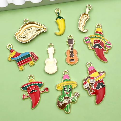 Sailanzi 20pcs Alloy enamel Mexican style chili cactus Jewelry Making DIY Keychain Earrings Pendant Various Design Charms for Jewelry Making Bracelets Necklace(SN1097) - color: SN1097