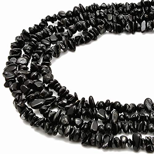 PLTbeads 5-8mm Natral Healing Gemstone Waist Bracelets Necklace Kit Irregular Stone DIY Crafts Design Jewelry Making 1 Strand per Bag Approxi 34 inch (Black Tourmaline Chips) - color: Black Tourmaline Chips