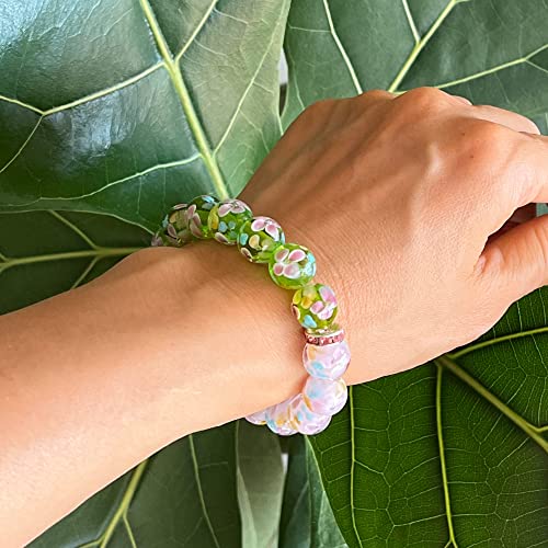 Artsy Crafts 20 Pcs 12mm Lampwork Flower Glass Beads, European Murano Glass Beads, Handmade Loose Crystal Beads for Jewelry Making Charm Bracelet Necklace Earrings Rosary (Green + Pink) - color: Green + Pink