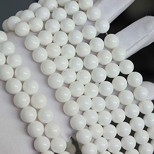 MJDCB 7A Natural Deep Sea White Shells Round Stone Beads for Jewelry Making DIY Bracelet Necklace (10mm) - color: Deep Sea White Shells, size: 10mm