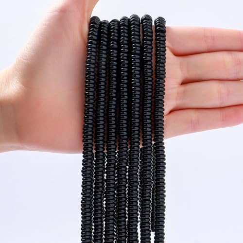 Natural Black Onyx Agate Disk Stone Spacer Beads 6x2mm 38cm/str Flat Rondelle Loose Semi Gemstone Caps for Making Bracelets Necklace - color: Black Onyx Agate