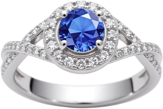 1.22 Carat (ctw) Round-Cut Halo Lab-Grown Sapphire/Lab-Grown Diamond/Moissanite Twisted Wedding Engagement Ring for Women 925 Sterling Silver/10K/14K/18K Real Gold Engagement Rings Jewelry(D Color, VVS Clarity), Size 3-14