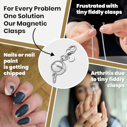 925 Sterling Silver Magnetic Necklace Clasp Rhodium Plated Round Magnetic Clasps for Necklaces Jewelry Lock with Lobster Clasp for Women Women 2.50 Grams Gifts - color: Silver