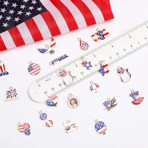 MARFOREVER Patriotic 4th of July Charms, 120 Pcs Independence Day Red White Blue Jewelry Making Charms American Flag Memorial Day Enamel Pendants for Bracelets Necklaces Earrings Craft - style: Patriotic