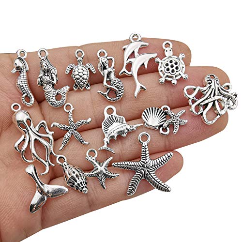 Youdiyla 100pcs Summer Beach Charms Collection, Bulk Marine Sea Animal Life Nautical Charms Metal Pendant Craft Supplies Findings for Necklace and Bracelet Jewelry Making (HM292) - color: Summer Beach Charm-100pcs
