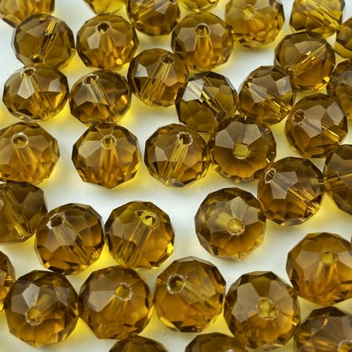 200pcs Crystal Glass Beads 6mm Faceted Rondelle Glass Spacer Beads with Hole for Bracelets Necklace Earring DIY Jewelry Making Craft(Amber) - color: Amber, size: 6mm