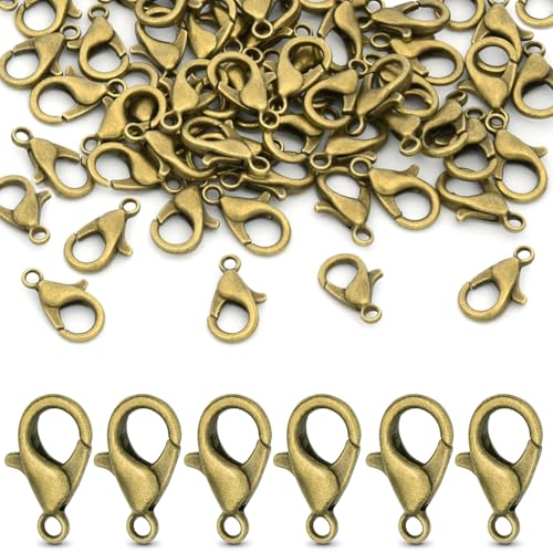 CooBigo 120pcs 16mm Lobster Clasps, Small Metal Alloy Lobster Claw Clasps for Necklace Bracelets Clip, Keychain Ring, Jewelry Making Accessories (Bronze) - color: 16mm Lobster Clasps Bronze