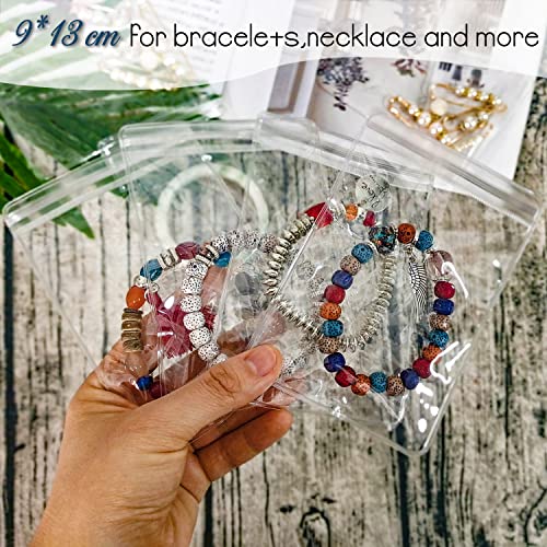 Jewelry Pouch Clear Self Seal Plastic Zipper Bags for Necklace Bracelet Packing Storage Transparent PVC Lock Pouches, Pack of 48 - color: 48 pcs large bags,9*13 cm