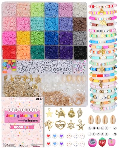 Mio Angle Clay Beads Bracelet Making Kit 24 Colors Flat Preppy Beads for Friendship Jewelry Making Polymer Heishi Beads with Charms Gifts for Teen Girls Crafts for Girls Ages 8-12 - color: 24 Color