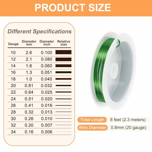HARFINGTON 8ft Jewelry Wire, 20 Gauge (0.8mm) Brass Craft Soft Metal Tarnish Resistant Copper Beading Wire for Jewelry Making Supplies Crafting, Green - color: Green, size: 20 Gauge x 8ft
