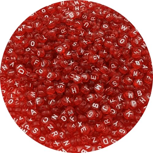 1000pcs Round Letter Beads 4x7mm Acrylic Alphabet Beads Spacer Beads for Jewelry Making Bracelets Necklace Earring Key Chains DIY Craft(E-White Letter Red Bead) - color: E-White Letter Red Bead