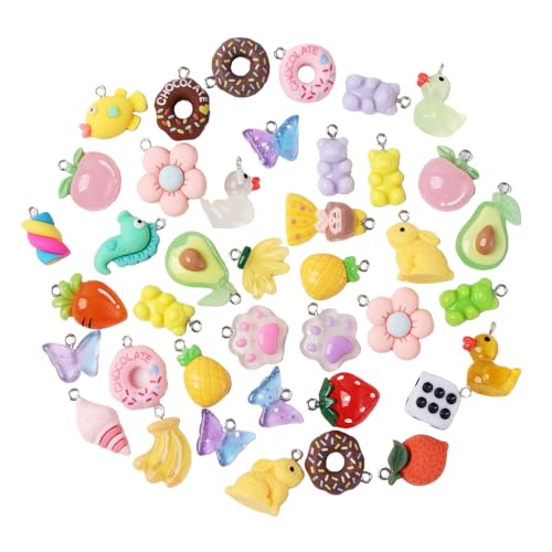 Ximimark 40 pcs Mixed 10/20pcs Random Styles Colorful Resin Cute Imitation Animal Fruit Food Series Charms DIY Handmade Pendants For Necklace Bracelets Earrings Jewelry Making Findings