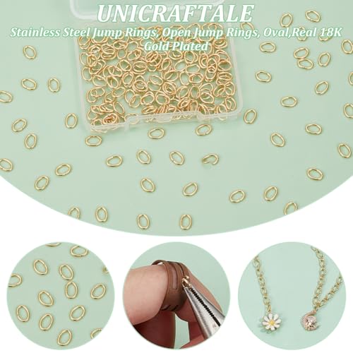 UNICRAFTALE 200Pcs Real 18K Gold Plated Open Jump Rings 5mm Stainless Steel Oval Jump Rings Golden Rings Metal Rings Connector Rings for DIY Bracelet Pendant Jewelry Making Repair - size: 5mm