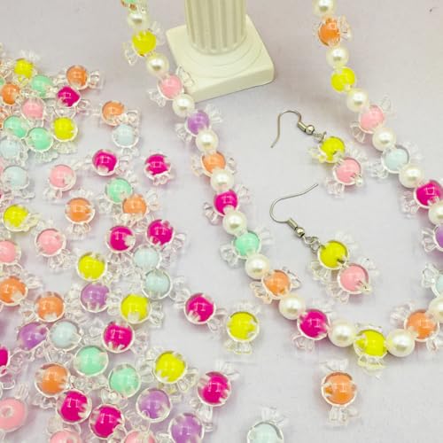 200pcs Candy Acrylic Beads, Mixed Color Clear Spacer Beads for Bracelet Necklace Earring Jewelry Making (Candy)