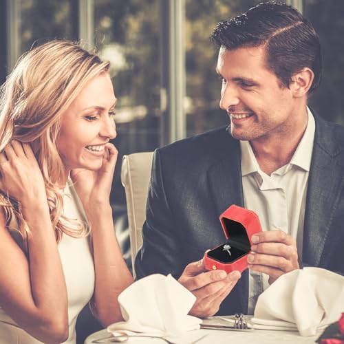 Jewelry Ring Box, Velvet Wedding Ring Box Small Travel Jewelry Box for Business, Engagement, Wedding, Bridesmaid and Mother's Day - Red - color: Ring Box-Red