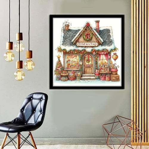 MOMDEDP Christmas Shop Diamond Painting Kits for Adults, Winter 5D Diamond Art Kits for Beginner DIY Full Drill Diamond Dots Crystal Craft Kits for Home Wall Decor Gifts 11.8x11.8 inch