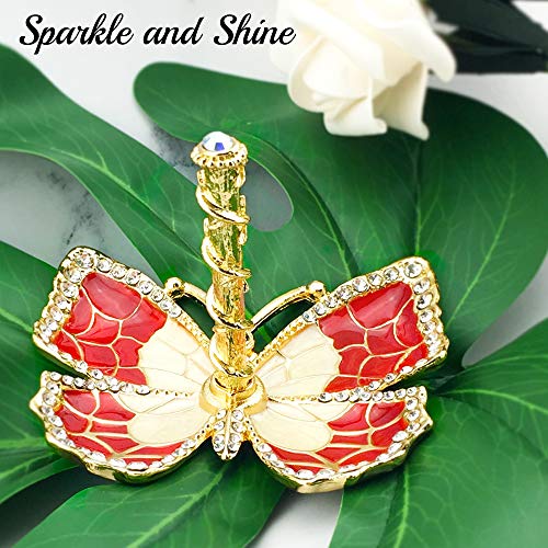 Matashi Red Enamel and Gold Plated Butterfly Jewelry Stand Organizer Ring Holder with Crystals – Gift for Mom on Christmas, Mother’s Day, Birthday, Anniversary, & Valentine’s Day - color: Red