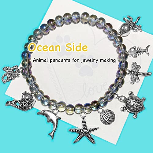 Heather's cf Silver Sea Charms – Antique Pendants, Non-Tarnish, Lead-Free & Nickel-Free, Bulk Ocean Animal Charms for DIY Jewelry, Bracelets, Necklaces, Earrings, Beach Craft Supplies (Sea Animals) - color: Dolphin-80pcs
