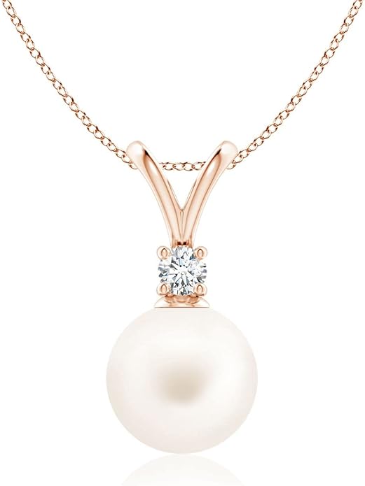 Angara Freshwater Pearl Pendant for Women | Freshwater Pearl V-Bale Pendant in 14K Solid Gold/Platinum With 18" Chain | June Birthday, Anniversary, Gemstone Jewelry Gift