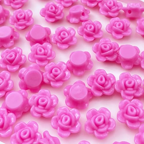 200pcs Acrylic Rose Flower Beads Candy Color Flat Back Spacer Beads Loose Pastel Colorful Decor for DIY Crafts Jewelry Making Bracelet Necklace Earrings(Rose Red) - color: Rose Red