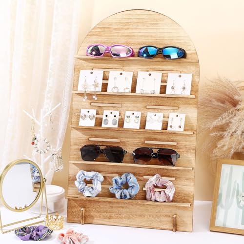 DoubleFill 5 Tier Wooden Earring Display for Vendor Arch Jewelry Display Stand Rack with Adjustable Height for Retail Selling - color: Brown