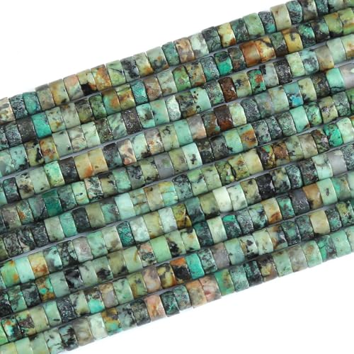 150pcs 2x4mm Natural African Turquoise Tube Shape Beads Loose Flat Round Cylinder Flat Spacer Green Stone Beads for Bracelet Earrings Jewelry Making - color: African Turquoise, size: 2x4mm Tube shape