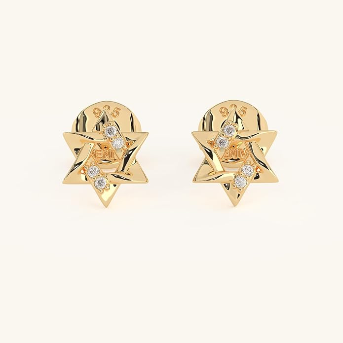 14K Yellow Gold Vermeil Earrings for Women, Hypoallergenic 925 Sterling Silver Minimalist Dainty Jewelry, CZ Accent Stud Hoop & Dangle Earrings, Gift for Her