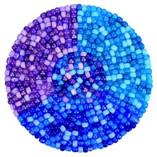Plastic Pony Beads for Jewelry Making, 1200 Pieces, Multi-Color, 0.35 x 0.22 inch, DIY Craft Beads for Bracelets and Hair Braids (Purple+Aqua+Blue) - color: Purple+aqua+blue