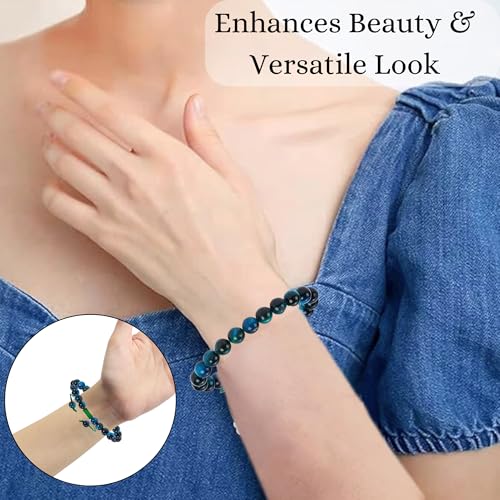 ANAYA AGATE Energy Protection Crystal Handmade Adjustable Bead Bracelet Perfect for Men, Women’s Christmas Gift - Gemstone Healing Stretch Bracelet Pulsera Para Hombre Mujer Stocking Stuffer - color: Blue Tiger Eye